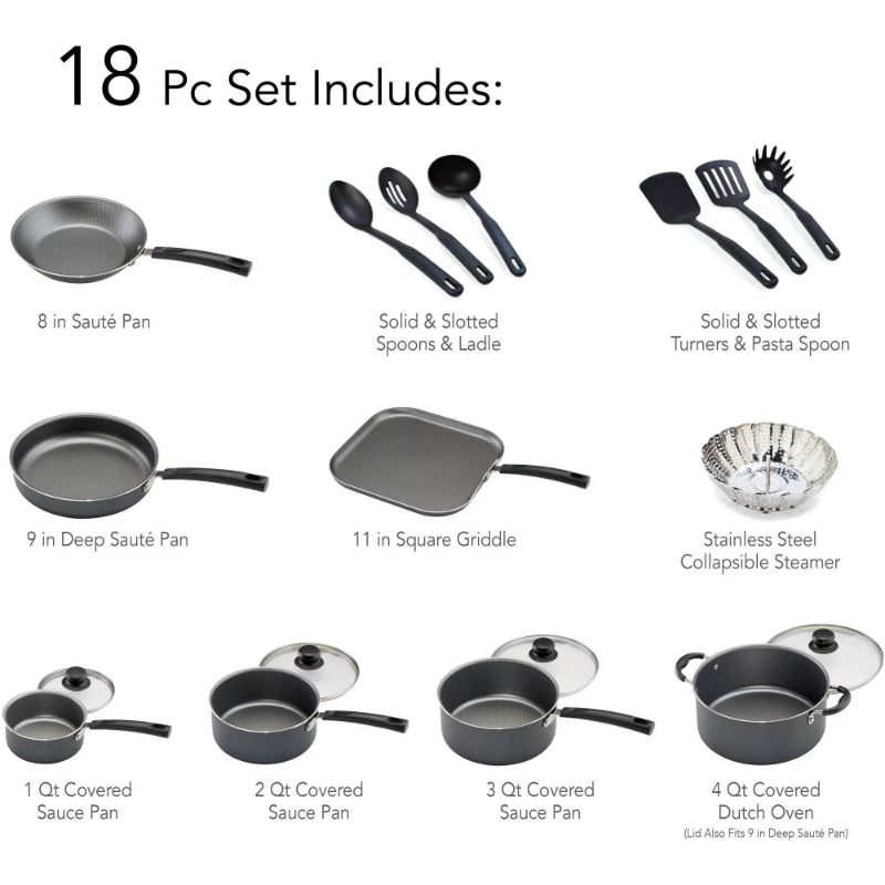 18 PCS Aluminum Non-stick Cookware Set